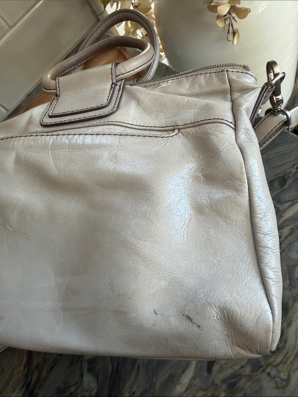 HOBO Light Taupe Leather Satchel with Detachable Strap - Picture 6 of 8